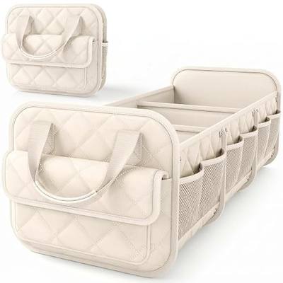HOTOR Car Trunk Organizer for Women & Men Foldable SUV Storage Accessories | 3 Compartments, Road Trip, Camping, Shopping, for Tools & Outdoor Storage, Fits Truck, Van, Sedan, Beige, 32.3" x 12.8" x 11"