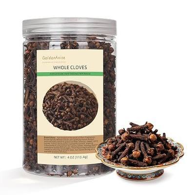 GoldenAnise Premium Whole Cloves, Available in 4 oz, 8 oz,16 oz, Hand-Selected Dried Clove Spice for Baking, Cooking, Tea and Meats, Non-GMO & All Natural, Aromatic Holiday Spice for Baked Ham and Mulled Wine (JAR, Ounce, 4)