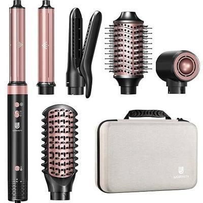 Hair Dryer Brush Air Styler: Dual Voltage 7 in 1 Ionic Multi Styling Tools with Hot Air Straightener, Auto Wrap Curlers, Frizz-Free Volumizer, Fast Blow Drying Curling Straightening (Black)