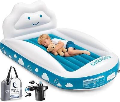 CHERIMOR Inflatable Toddler Travel Bed with Safety Bumpers & Electric Pump | 2 Mins Fast Inflation, Portable & Easy to Store Kids Air Mattress, Great for Travel Sleepovers and Home & Grandma’s House