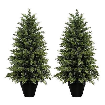 Mavis's Diary 3ft Artificial Cedar Topiary Tree, Set of 2 Realistic Faux Evergreen Shrub Plant in Planter, Indoor Outdoor Fake Cedar Tree for Front Porch, Entryway, Office & Home Decor