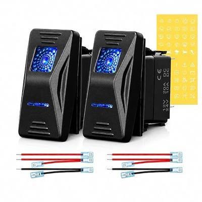 5-Pin SPST LED Rocker Switch, IP68 Waterproof, 12V/20A 24V/10A | Includes quick-disconnect jumper wires and DIY stickers for cars, trucks, boats, ATVs, UTVs, RVs, and SUVs.