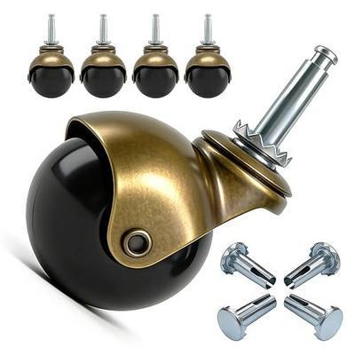 2" Ball Caster Wheels Set of 4 – Vintage Antique Brass Furniture Casters with 5/16" x 1-1/2" Stem & Sleeve, Heavy Duty Swivel Wheels for Chairs, Cabinets, Table & Furniture