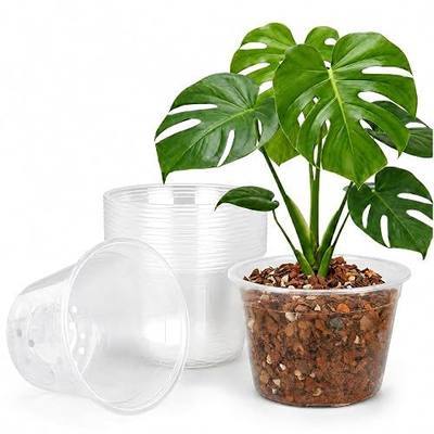 2 Gallon Clear Nursery Pots 15 Pack, 8 Inch Large Plastic Plant Pots with Drainage Holes, Transparent Planters for Root Monitoring, Seedlings, Vegetables, Flower, Indoor Outdoor
