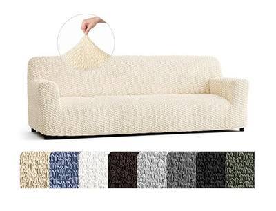 PAULTO BY GA.I.CO. Stretch Sofa Slipcovers – Soft Elastic Fabric Couch Cover for Armchair Loveseat 3-Seater & 4-Seater Sofa Cover – Non-Slip Furniture Protector Washable - Cream (86"-120" Wide)
