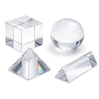 4 Pack K9 Optical Crystal Prism Set –50mm Crystal Ball, Cube, Triangular Prism, Pyramid for Photography Teaching Entertainment