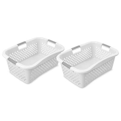 Home Logic 1.5 Bushel Plastic Laundry Basket Front Load, Large Laundry Hamper with Handles, Ventilated Clothes Organizer for Bedroom Bathroom Closet, 2 Pack, White