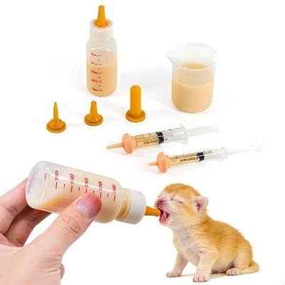 Pet Feeding Bottle and Syringe Set for Puppies and Kittens(1 Bottles,2 Syringes,6 Nipples,1 Storage Measuring Cup)