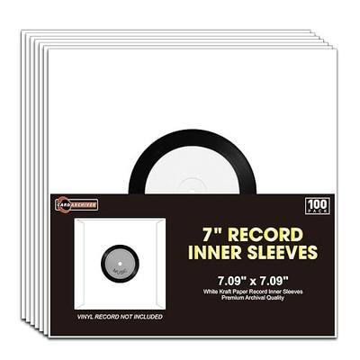 7-Inch Vinyl Record Inner Sleeves, White Paper for 45 RPM Albums, 100 Pack | Acid-Free Heavy Archival Kraft Paper, Center Hole, Smooth Snag-Free Seams, Dust & Scratch Shield for Long-Term Vinyl Storage