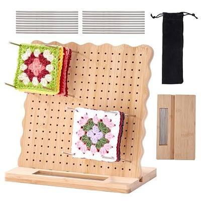 9.25 in Blocking Board for Crochet Projects, Granny Square Blocking Board with 20 Stainless Steel Pegs, Bamboo