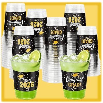 60 Pcs 16oz Black Graduation Plastic Cups Class of 2026 Graduates Disposable Tableware Set, PET Cups for High School College Graduation,Congrats Grad Party Supplies Decorations