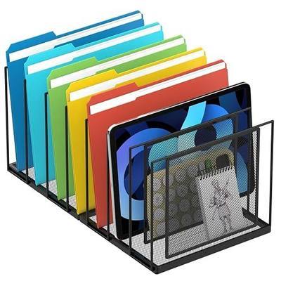 File Organizer For Desk, 7 Section Metal Desktop File Sorter, Black | Desk file organizer, connectable 7 section design, 2.17 in spacing, vertical folder storage for home office and classroom