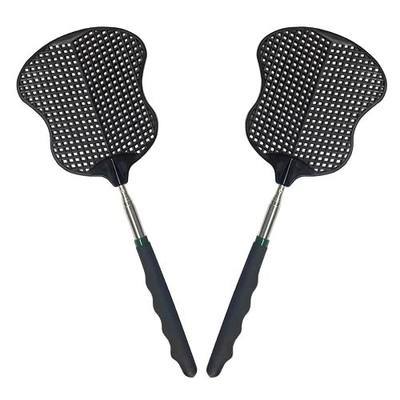 MYSTICHOME Fly Swatter 2 PCS, Durable Heavy Duty Plastic Fly Swatters, Stainless Steel Telescopic FlySwatter for Indoors/Outdoor/Kitchen/Garden,Black