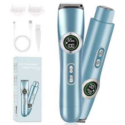 Electric Razors for Women, 2-in-1 Bikini Trimmer with Built-in LED Light and 0-100% Digital Display, IPX7 Waterproof Cordless Sized Lady Shaver for Private Area