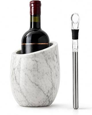 Marble Wine Chiller Bucket with Chill Rods- Solid Stone Cooler | Non-Slip Base, Fits 750ml Bottles, for Kitchen Counter, Bar Cart, Dinner Parties, Housewarming Gift for Wine Lovers