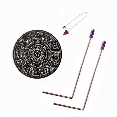 Wooden Pendulum Board Kit with Crystal Pendulum & Copper Dowsing Rods - Complete Divination Set for Yes/No Answers, Date Reading, Spiritual Guidance