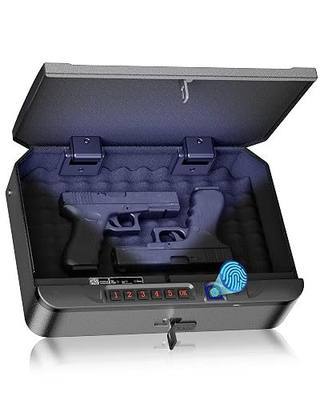 BILLCONCH Gun Safe for Handgun with Fingerprint, Keypad & Security Cable | Steel Biometric Pistol Safe, 3 Quick-Access Methods, Built-in LED Light, Ideal Handgun Safe for Nightstand, Bedside & Drawer