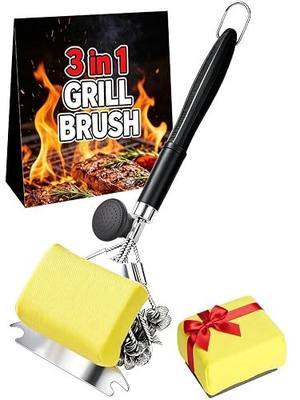 Magnetic 3-in-1 Bristle-Free Grill Brush & Scraper with Power Press Handle & Lock, 18" Detachable BBQ Cleaner for Heavy Duty Grime - Summer BBQ Essential for 2026 - Black