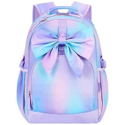 Choco Mocha Kids Backpack for Girls Bow Backpack Kids Elementary School Backpack for Girls Ages 6-8 Kid Bookbag 17 Inch with Chest Strap, Gradient