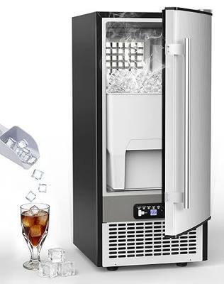 SOZT® Under Counter Ice Maker, 120LBS/24H Commercial Ice Machine | Self-Cleaning & 24H Timer, 30LBS Storage - Reversible Door, Built-in/Freestanding Design for Home Bar Cafe Restaurant