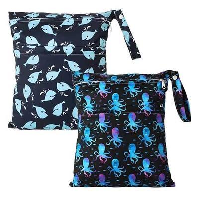 Small Wet Dry Bag 2-Pack Octopus Print Waterproof for Kids Baby Travel