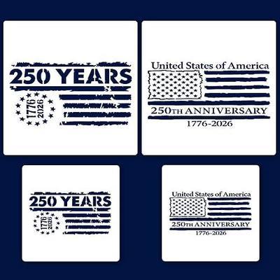 USA 250 Years Stencils (4-Pack) - Large & Small Sizes for 1x12 Porch Signs & Tiered Tray Decor, 1776-2026 Patriotic Flag Stencil for Painting on Wood, Reusable 10mil Mylar for DIY Crafting