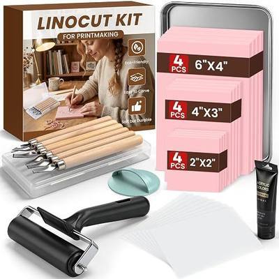 LINSIRON Linocut Kit for Printmaking, Linocut Tools Block Printing | Stamp Making Kit Supplies with 12Pcs Linoleum, Blocks Brayer Ink Carving Tools for Beginner Adults Artists DIY Birthday Gift