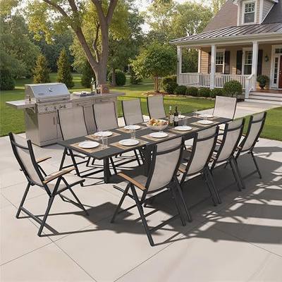 Pellebant 11PCS Outdoor Dining Set for 10, Aluminum Table & Foldable Chair | 53" - 106" Expandable Aluminum Table,Foldable & Adjustable Chairs, Aluminum Frame,Weather-Resistant Furniture