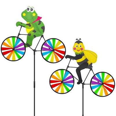 2 Pack Animal Bike Spinners Decoration 20.9 inch, Animal Pinwheels Colorful, Large Sized Whirligigs Windmill, Garden, Outdoor Courtyard, Lawn, Decoration Wind Spinner (Bee and Frog, 2PCS)