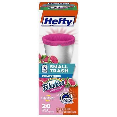 Hefty 4 Gallon Small Trash Bags, Pink, Fabuloso Watermelon Scent, 20ct | Drawstring Closure, 4G Small Pink Trash Bags for Bathrooms, Dorm Rooms, Home Offices, Scented, Continuous Odor Control