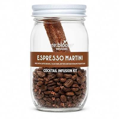 RE:BLOOM Espresso Martini Cocktail Infusion Kit, DIY Vodka Infuser Gift Set, Coffee Beans, Cacao Nibs & Bitters Sugar, Makes 6-8 Cocktails or Mocktails, Small Batch Crafted