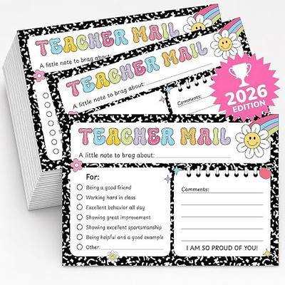 Teacher Mail Notes to Parent, 50 Pack 4x6 Composition Notebook | Happy Brag Postcards for Students, Classroom Incentives Motivational, Preschool Kindergarten Elementary