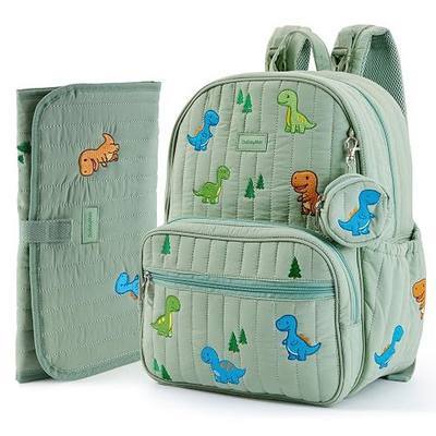 GOBABYMART Large Diaper Bag Backpack with Changing Pad, Insulated Bottle Pockets, Travel & Hospital Bag for Mom & Dad (Large - Green Dinosaurs)