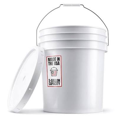 5-Gallon White Bucket Pail With Airtight Lid, Food Grade BPA-Free Premium HDPE, Made In USA, Heavy-Duty Extra Durable Multi-Use, Metal Handles Plastic Grip Easy Carrying, Stackable Easy Store - 1 Pack