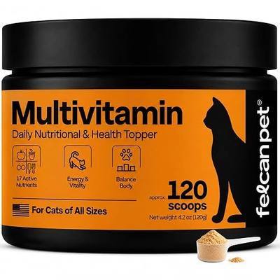 Daily Cat Food Topper – Cat Multivitamin Powder with 17 Active Nutrients, Taurine, Omega 3 & Glucosamine – Mixes Easily into Wet or Dry Food – Supports Energy & Vitality – 120 Scoops