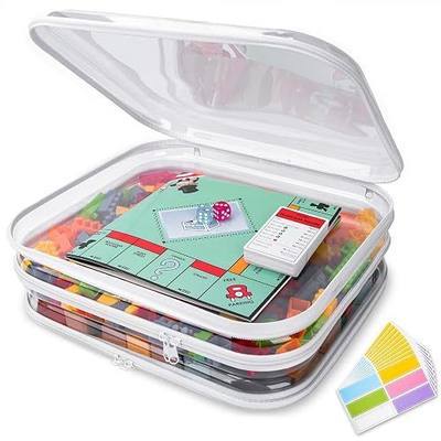 3 Pack Board Game Storage, Extra Large Clear Hard Shell Case | Includes labels and zipper closure for organizing board games, cards, puzzles, comics, magazines,a4 paper, and documents
