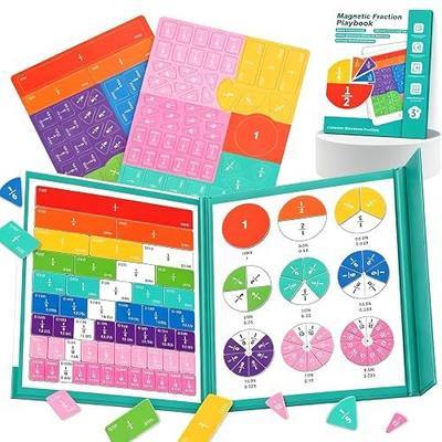 Magnetic Fraction Book, 102 Piece Fraction Manipulatives for Kids | 102 piece Montessori fraction set with circles and bars for classroom, homeschool, math centers, and hands on practice