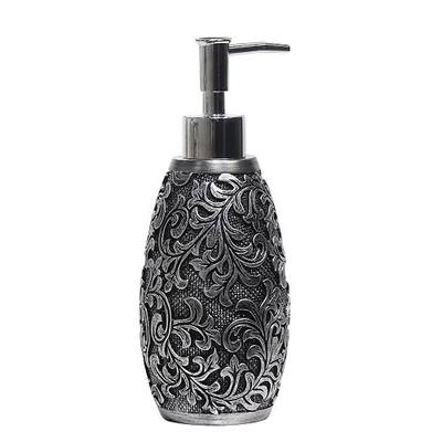 Vintage Resin Soap Dispenser, Embossed Pattern with Silver Pump Head, Refillable Lotion Dispenser for Bathrooms, Kitchens, and Hotels