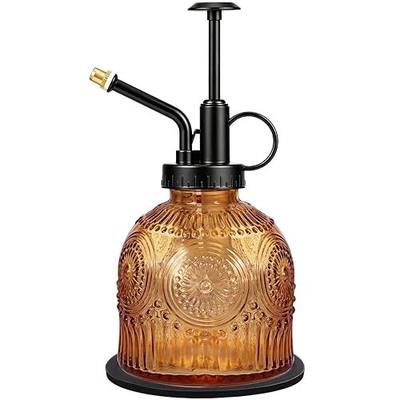 Amolliar Glass Plant Mister Spray Bottle Vintage Refill Leak Proof Watering Can 8oz for Indoor Plants, Houseplants, Gardening, Cleaning, Hair & Pet Care with Mist Nozzle (Brown-black Pump)