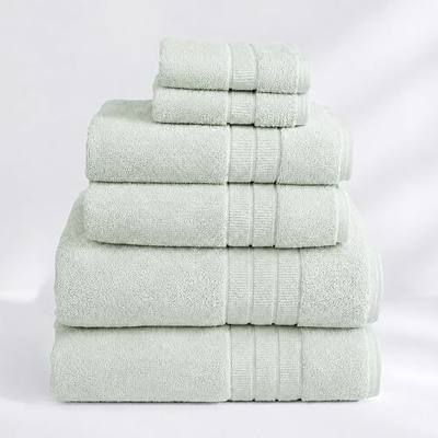 GOTS Certified 100% Organic Cotton Bathroom Towel Set of 6, Made in Turkey - 2 Bath Towels (27"×54"), 2 Hand Towels (16"×30") & 2 Washcloths (12"x12"), Soft, Absorbent, Quick-Dry Bath Towel- Soft Sage