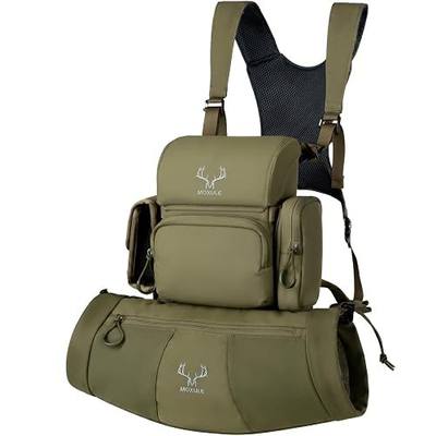 MOXULE Binocular Harness Chest Pack: Bino Case with Rangefinder Pocket and Hunting Fleece Hand Muff for Hunting Birdwatching Hiking