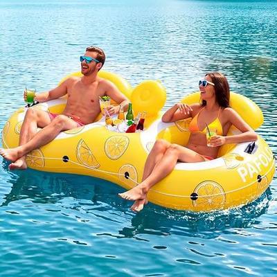 Pool Float Adult,2-Person Large Inflatable River Float, XL River Tubes for Floating Heavy Duty with Mesh Bottom, Comfortable Backrest & 2 Cup Holders & Durable Grab Handles,600 lbs Weight Capacity