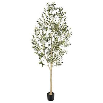 Realead Faux Olive Tree 7ft with Authentic & Realistic Appearance | Olive Trees Artificial Indoor with Natural Trunk, Lifelike Leaves - Tall 7 Feet Fake Olive Tree for Home Office Décor