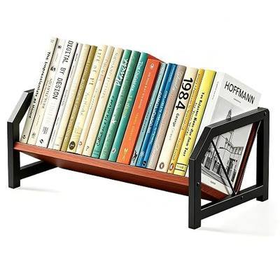 Desktop Bookshelf Organizer, Tilting Bookcase, Reddish Brown | Rustic Wood & Sturdy Metal Frame, Saves Desktop Space for Books/CDs/Magazine Display