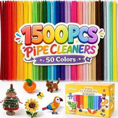 1500PCS Pipe Cleaners Bulk, 50 Colors Thick Pipe Cleaners Craft for DIY Projects, Multicolored Chenille Stems Art Supplie for School Projects Home Arts and Crafts Decor Creative Gifts (12inch*8mm)
