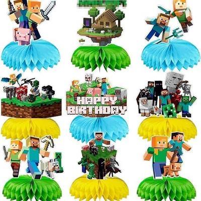 Pixel birthday party supplies, 9Psc honeycomb center decorations, Pixel party decorations, double-sided desktop decorations, center for parties