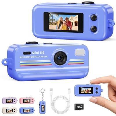 Kizmyee Mini Keychain Digital Camera, 1080P Pocket Tiny Camera, Blue | 2MP 0.96 Inch Sensor, 16X Digital Zoom, 1080p HD Video, Rechargeable Battery, Portable Travel Camera with 32GB Card