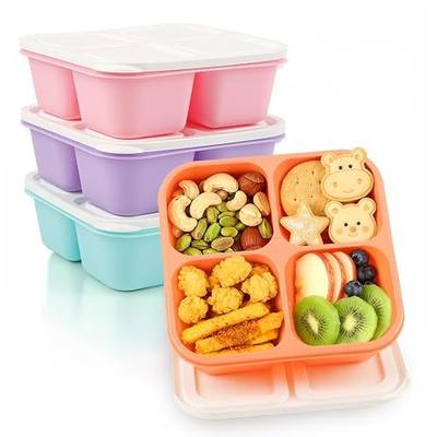 Bento Box Adult Lunch Box- 4 Pack,4 Compartment Snack Containers Reusable Meal Prep Stackable BPA-Free Lunch Containers for Home, Work, Travel (4 Color)