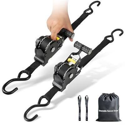 Retractable Ratchet Straps 1inx10.8ft Self-Retracting Tie Down | Heavy Duty 1500LBs Break Strength Motorcycle Tiedown Straps, Moving Accessories for Truck Bed,Cargo Trailer,Kayaks,Car Roof