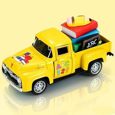 5 Inch Back to School Bus Truck Decor | Yellow Truck with Mini Pencil Blackboard Notebooks Tiered Tray Decor First Day of School Tabletop Decorations for Classroom
